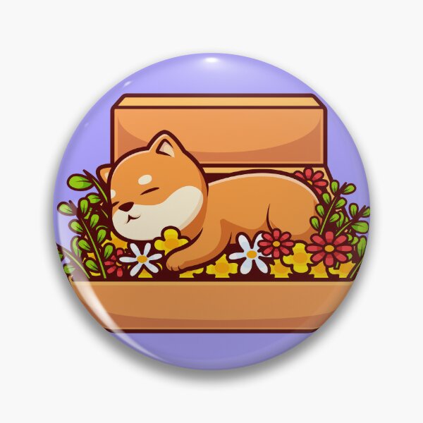 Artikelvorschau, Niedlicher Shiba Inu-Hund, der mit Blumen-Cartoon-Ikone schläft entworfen und verkauft von hjian8219.