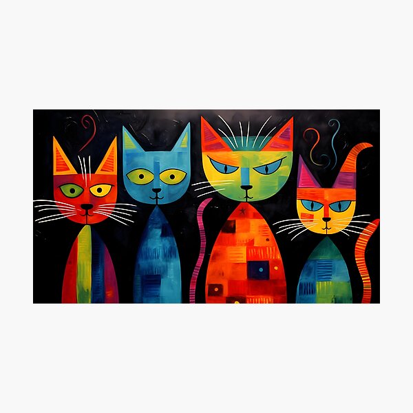Vista previa del artículo con la obra «GATOS caprichosos: retratos felices y divertidos al estilo de los dibujos animados y el arte estilizado, fusión de técnicas de empaste grueso y espátula», diseñado y vendido por OlfactoART Studio.