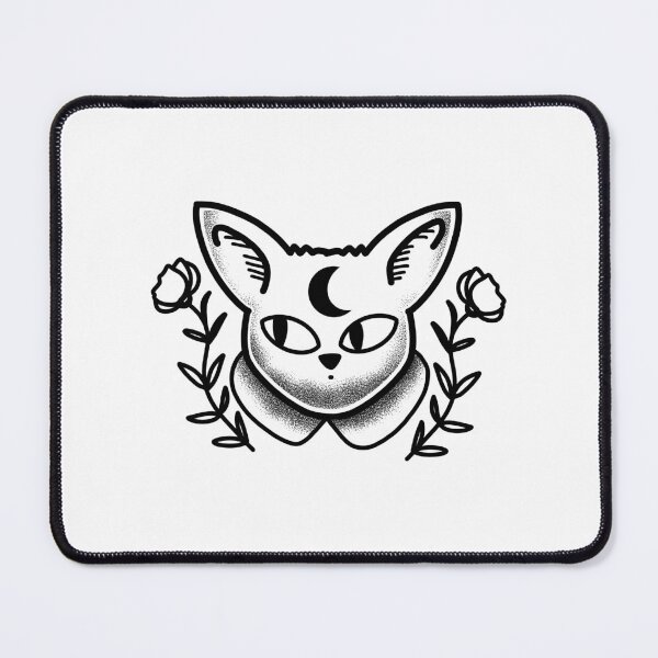 Item preview, Witchcore Boho Tattoo Cat face and crescent moon designed and sold by jazzydevil.