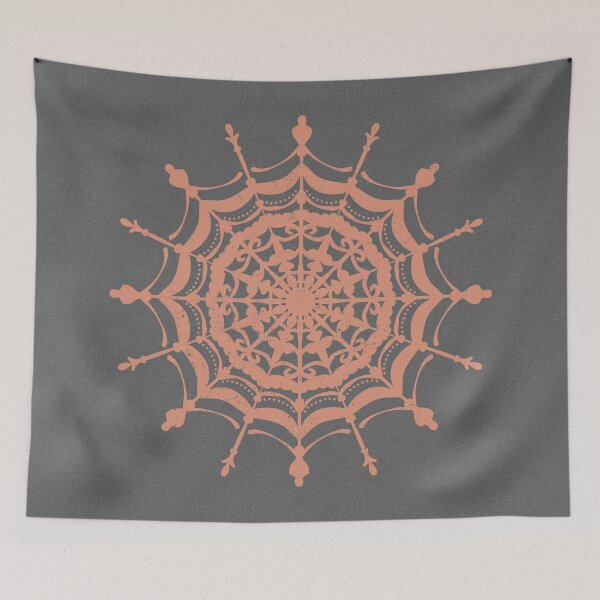 Item preview, Victorian Lace Spider Web Mandala - Slate + Coral designed and sold by Irene Estelle.