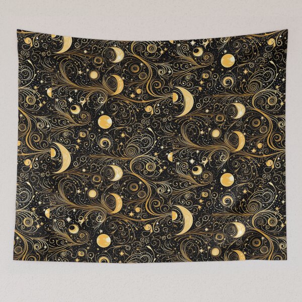 Item preview, Golden Moon and Stars Seamless Pattern designed and sold by MysticOzzy.