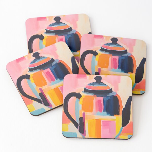 Item preview, Pink Abstract Tea Pot- Fauvist Elegance in Bold Color Blocks and Primitivist Strokes designed and sold by OlfactoART Studio.
