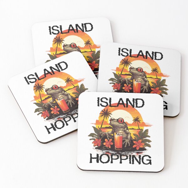 Item preview, Coqui Frog with Drink - Island Hopping (Black Lettering) designed and sold by VelvetRoom.