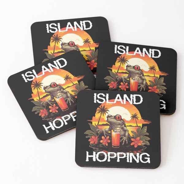 Item preview, Coqui Frog with Drink - Island Hopping (White Lettering) designed and sold by VelvetRoom.