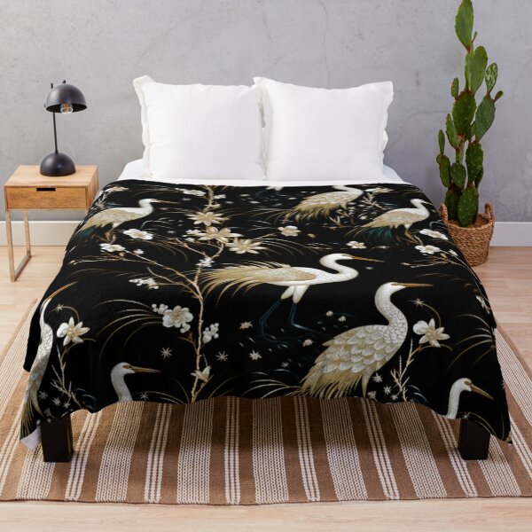 Item preview, Japanese lacquerware pattern raden technique - herons cranes and flowers seamless kimono pattern designed and sold by Onigokko.