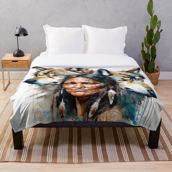 Item preview, Native American Woman and Wolf Portrait designed and sold by BeepBoopAIBoobs.
