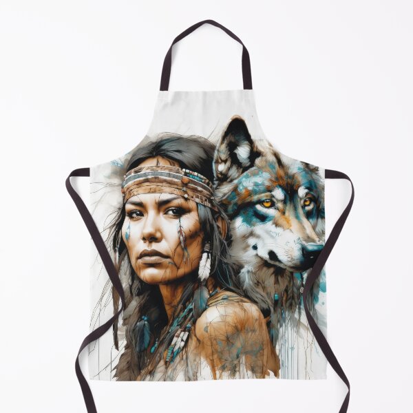 Item preview, Native American Woman and Wolf Portrait designed and sold by BeepBoopAIBoobs.