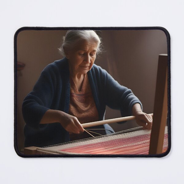 Item preview, Old woman weaving a rug designed and sold by aiARToftheWORLD.