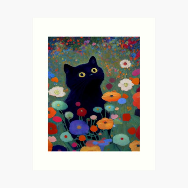 Aperçu de l'œuvre Chat noir Jardin Gustav Klimt créée et vendue par Bodega Cats  of New York.