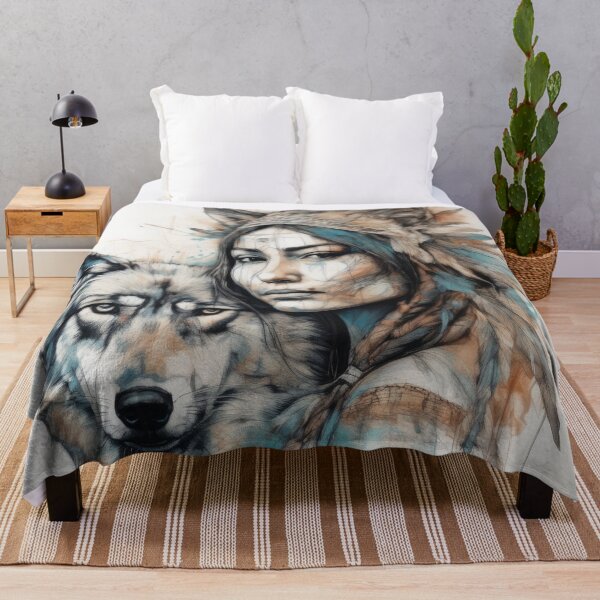 Item preview, Native American Woman and Wolf Portrait designed and sold by BeepBoopAIBoobs.