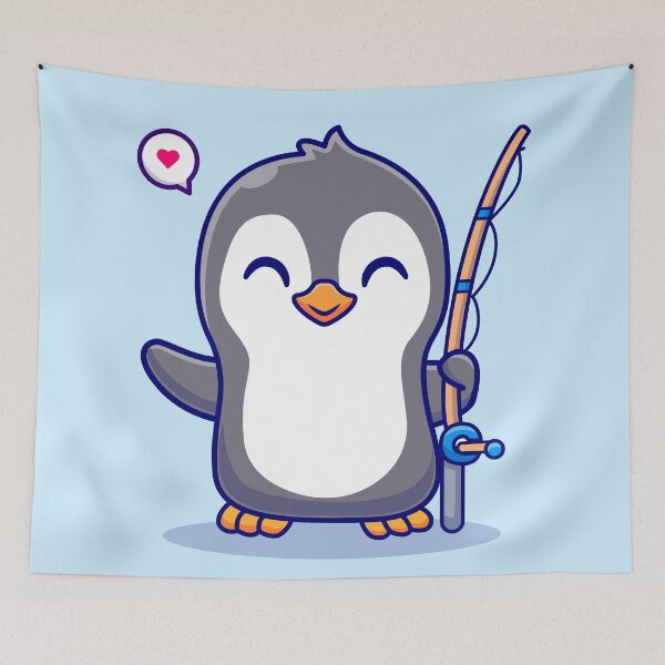 Item preview, Cute Penguin with Fishing Rod Cartoon Icon designed and sold by hjian8219.