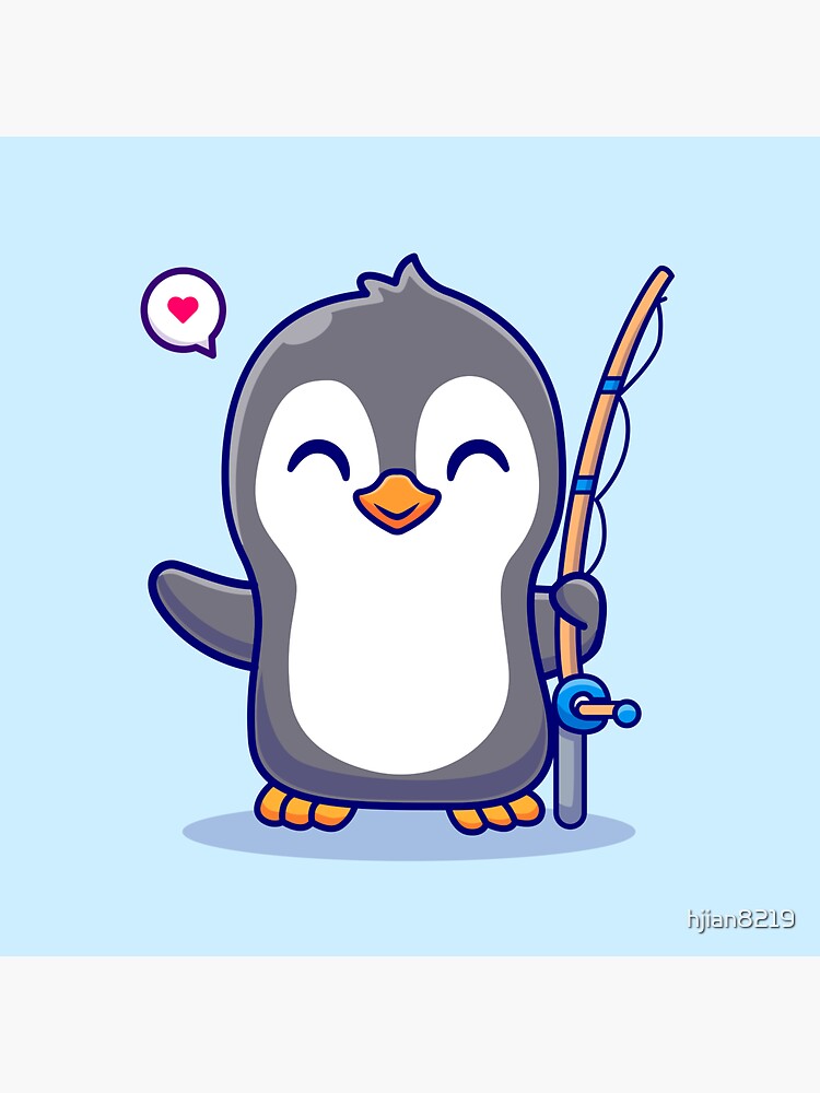 Pegatina for Sale con la obra «Lindo pingüino con icono de dibujos animados  de caña de pescar» de hjian8219