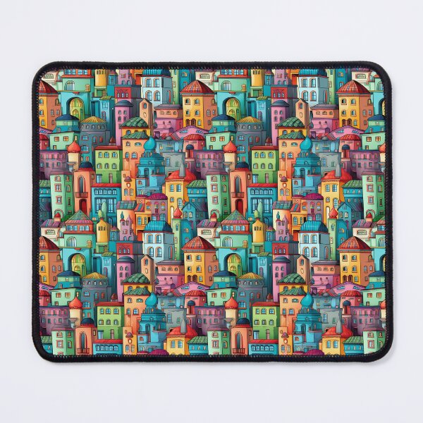 Item preview, Gradient paintings of buildings and houses lined up on a high hill Seamless Pattern designed and sold by jinbomi.