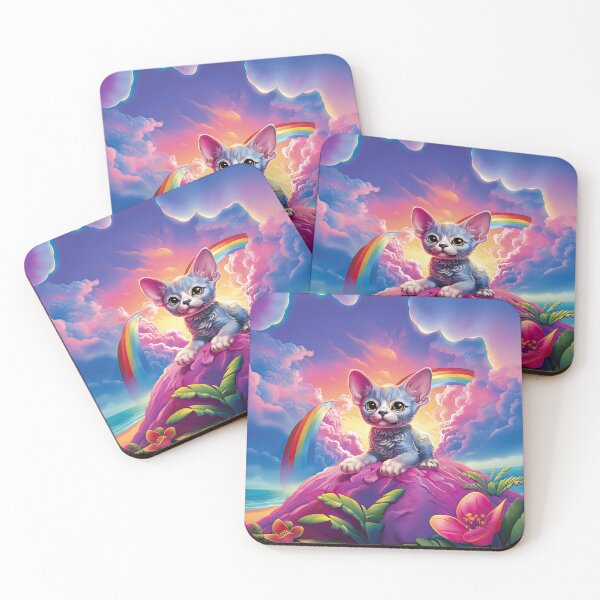 Item preview, Devon Rex Kitty In a Fantasy Vaporwave Rainbow Tropical World designed and sold by Verba-Vintage.
