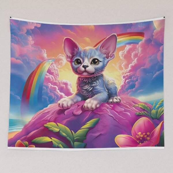 Item preview, Devon Rex Kitty In a Fantasy Vaporwave Rainbow Tropical World designed and sold by Verba-Vintage.
