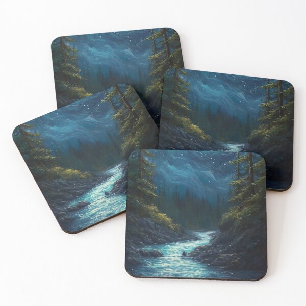 Item preview, Abstract painting of full moon shining on the lake on a calm winter night designed and sold by UmagineArts.