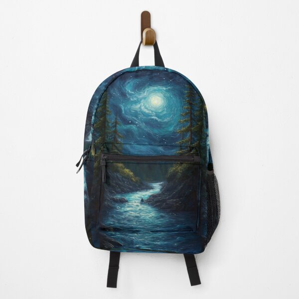 Item preview, Abstract painting of full moon shining on the lake on a calm winter night designed and sold by UmagineArts.