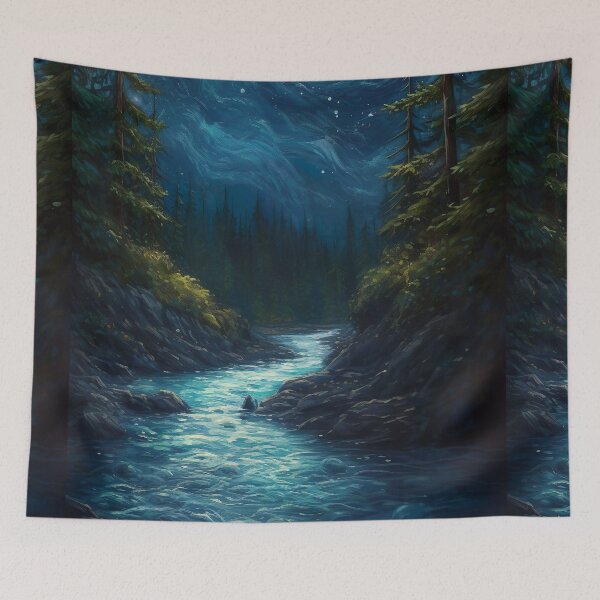 Item preview, Abstract painting of full moon shining on the lake on a calm winter night designed and sold by UmagineArts.
