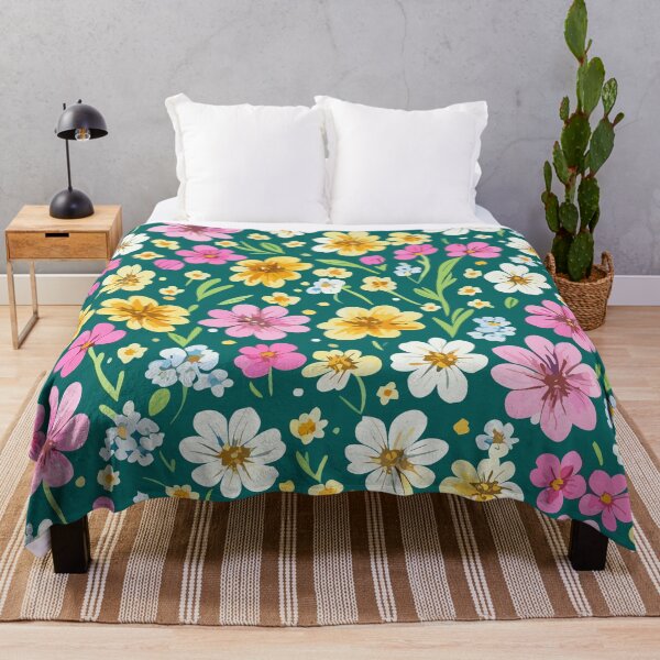 Item preview, Colorful Pink White And Yellow Flower Pattern On Green designed and sold by GraphicsClub.