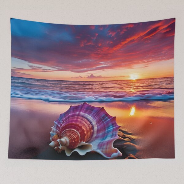 Item preview, serenity shell seaside landscape digital print designed and sold by dcrc.