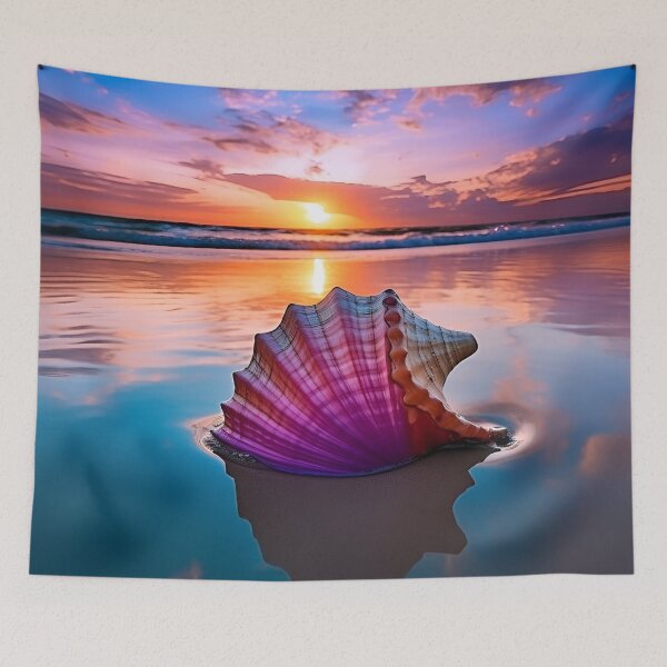 Item preview, serenity shell seaside landscape digital print designed and sold by dcrc.