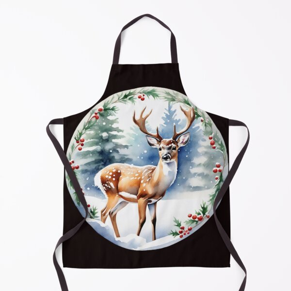Item preview, watercolor. Christmas circle cute cartoonish white tail deer standing in snow designed and sold by aipaint.