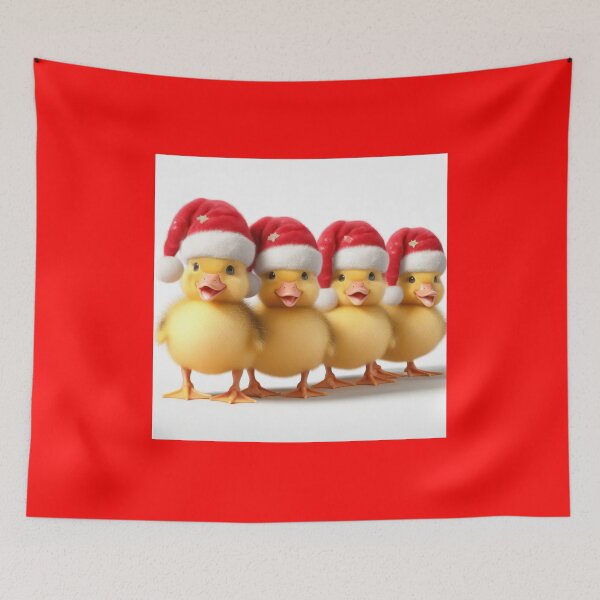 Item preview, cute fluffy ducklings with santa hats on white at christmas designed and sold by clearviewstock.