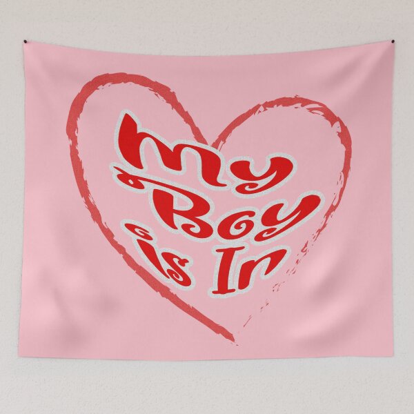 Item preview, My boy is in, red letters with a white border in a red heart, a declaration of love on Valentine's Day designed and sold by SplashTastic.
