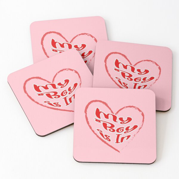 Item preview, My boy is in, red letters with a white border in a red heart, a declaration of love on Valentine's Day designed and sold by SplashTastic.