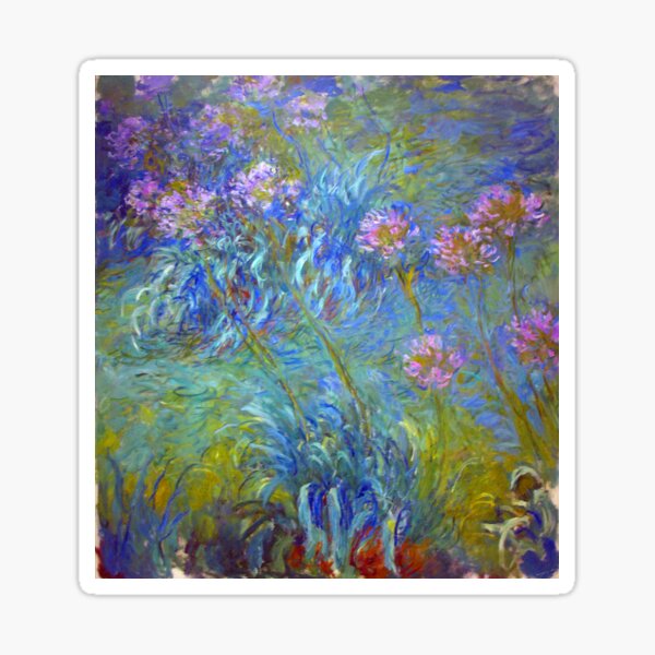 Vista previa del artículo con la obra «Agapanthus Claude Monet Flores Rosadas Impresión», diseñado y vendido por Vicky Brago-Mitchell®.