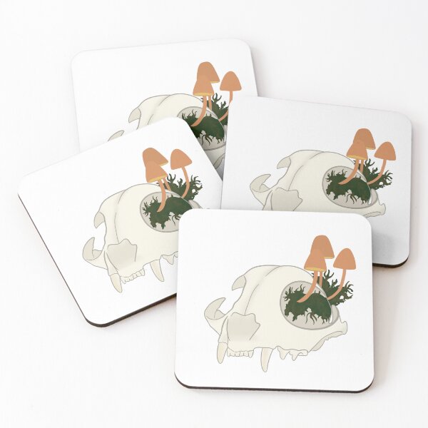 Item preview, Cat Skull with Mushrooms and Moss designed and sold by MantisOddities.