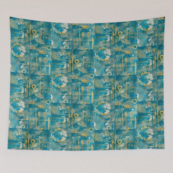 Item preview, Vintage Tools Teal & Gold Monoprint Pattern designed and sold by vallisrowe.