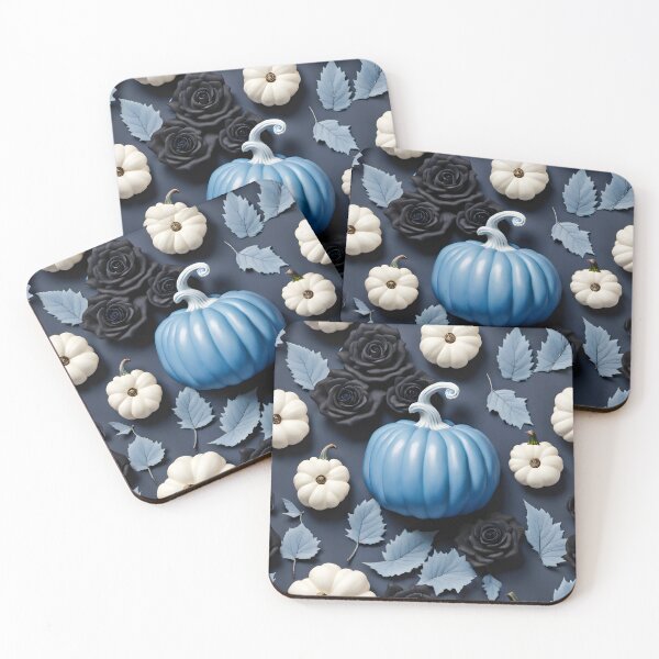 Item preview, Blue and white pumpkins, with black roses designed and sold by Ruth Gascoigne.