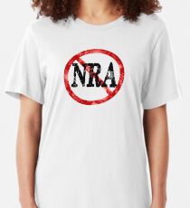 Anti NRA Badge Gun Control Vintage Retro Style Political Gear Slim Fit T-Shirt