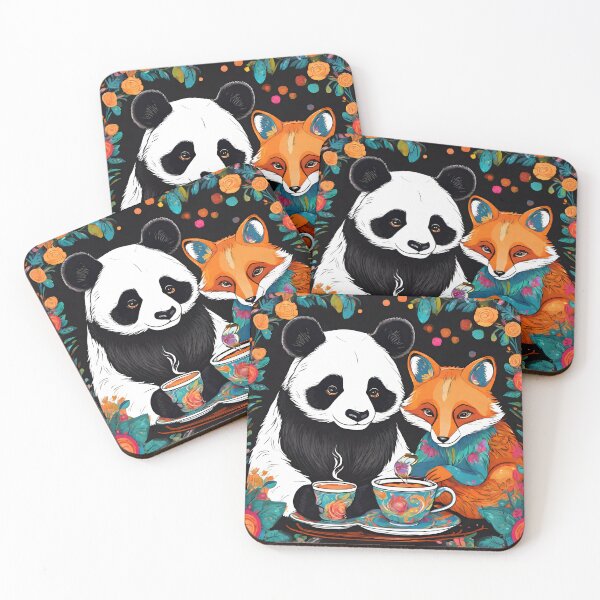 Item preview, Panda and Fox Drinking Coffee Together  designed and sold by ishitastore08.