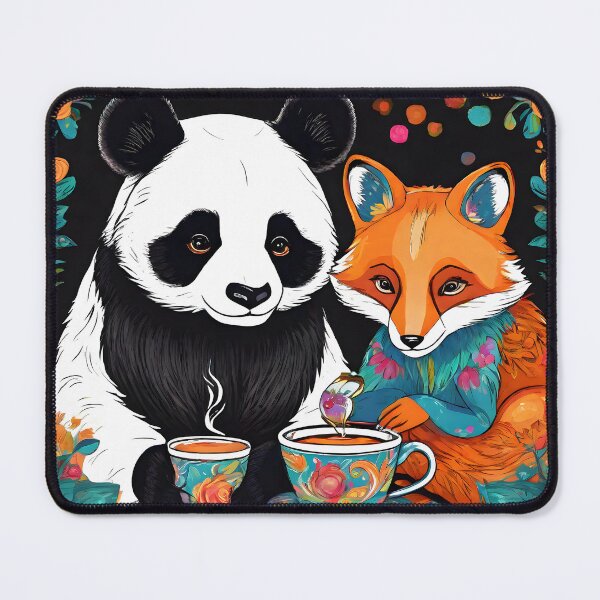 Item preview, Panda and Fox Drinking Coffee Together  designed and sold by ishitastore08.