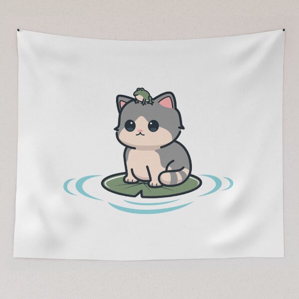 Item preview, Cute cat and frog are on lotus leaf designed and sold by chomaruddin tri amboko.