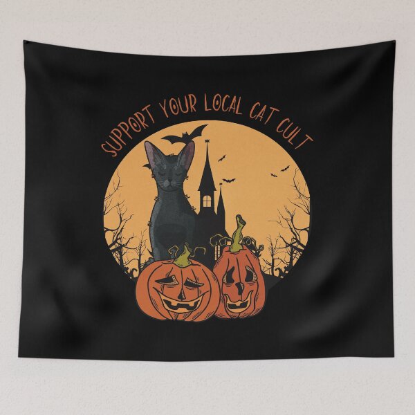Item preview, Support your local cat cult - Black Oriental Cat designed and sold by FelineEmporium.