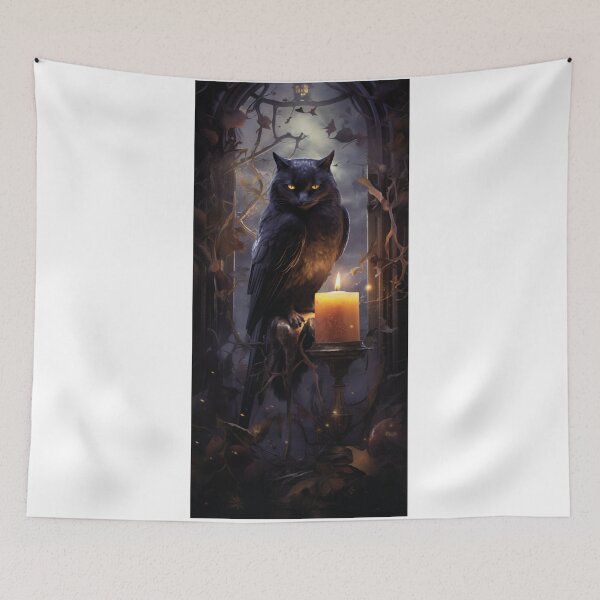 Item preview, Chimera Raven cat near the candle designed and sold by Marie Colençon.