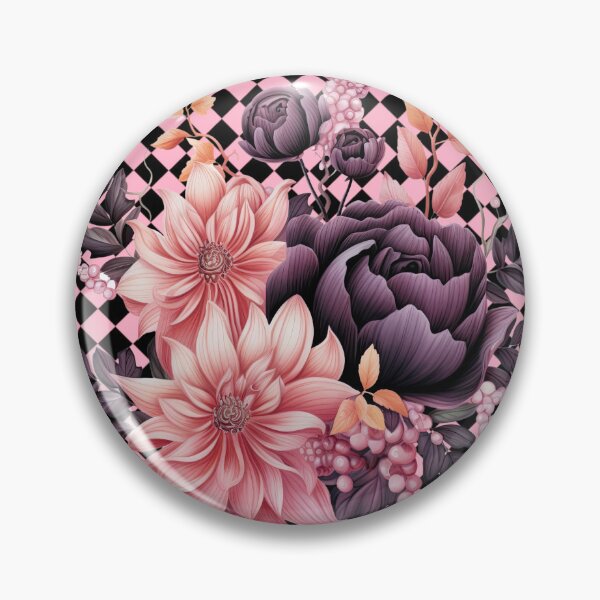Item preview, Watercolor Flowers black and pink rhombuses in the background designed and sold by Sunmoonlove.