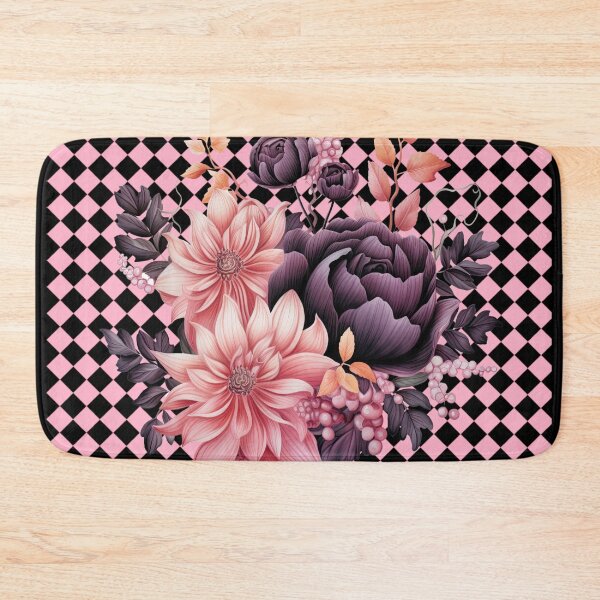 Item preview, Watercolor Flowers black and pink rhombuses in the background designed and sold by Sunmoonlove.