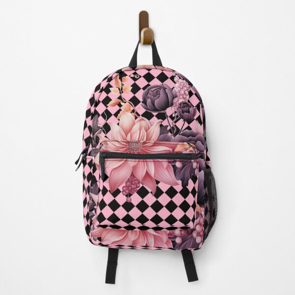 Item preview, Watercolor Flowers black and pink rhombuses in the background designed and sold by Sunmoonlove.