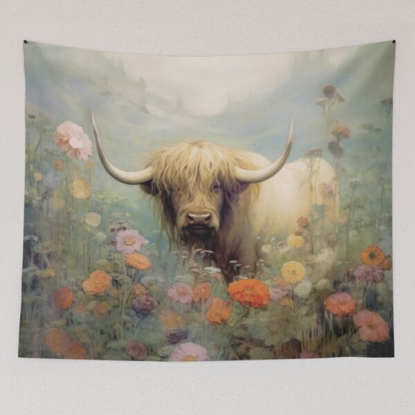 Item preview, Highland Cow in a Meadow designed and sold by Peonysunday.