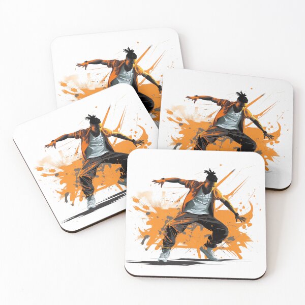 Aperçu de l'œuvre Breakdancer vibrant au milieu d'éclaboussures orange créée et vendue par MK3DESIGN.