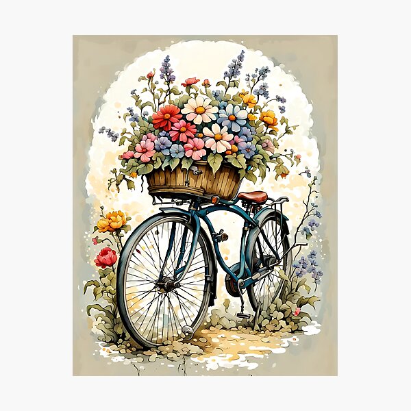 Item preview, Vélo vintage avec panier et fleurs designed and sold by Virtuadmin.