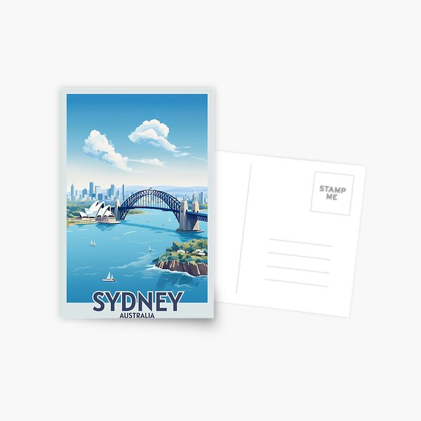 Item preview, Sydney Australia Vintage Travel Poster - Retro Sydney Opera House & Harbour Bridge designed and sold by BrushstrokesA.