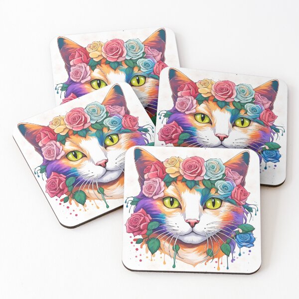 Item preview, Cat with Rainbow Painted Roses designed and sold by Shelley Loewnau-Jones Studio.