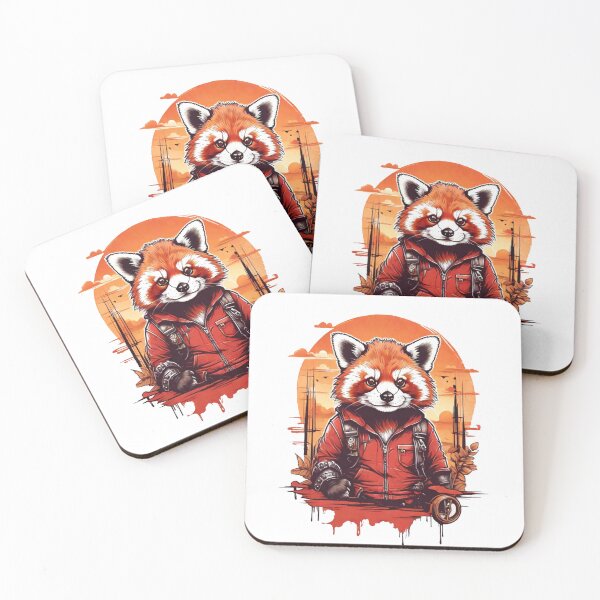 Item preview,  red panda over sunset in retro style designed and sold by Karaz's Animal Kingdom.