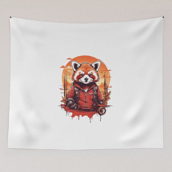 Item preview,  red panda over sunset in retro style designed and sold by Karaz's Animal Kingdom.