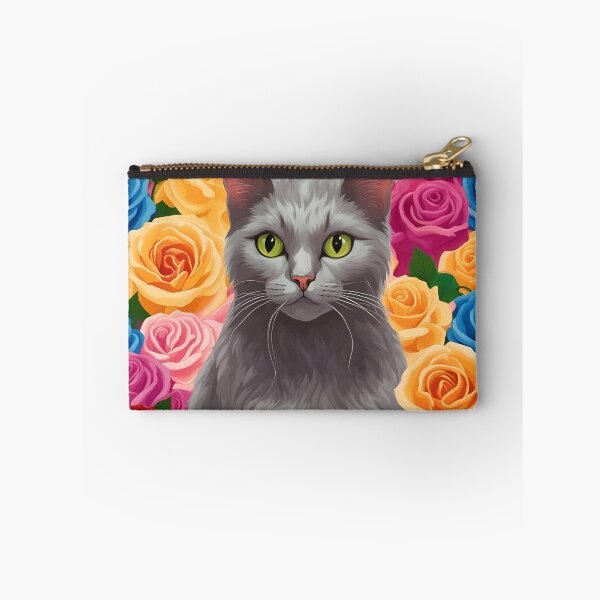 Item preview, Gray Cat with Rainbow Roses Background designed and sold by Shelley Loewnau-Jones Studio.